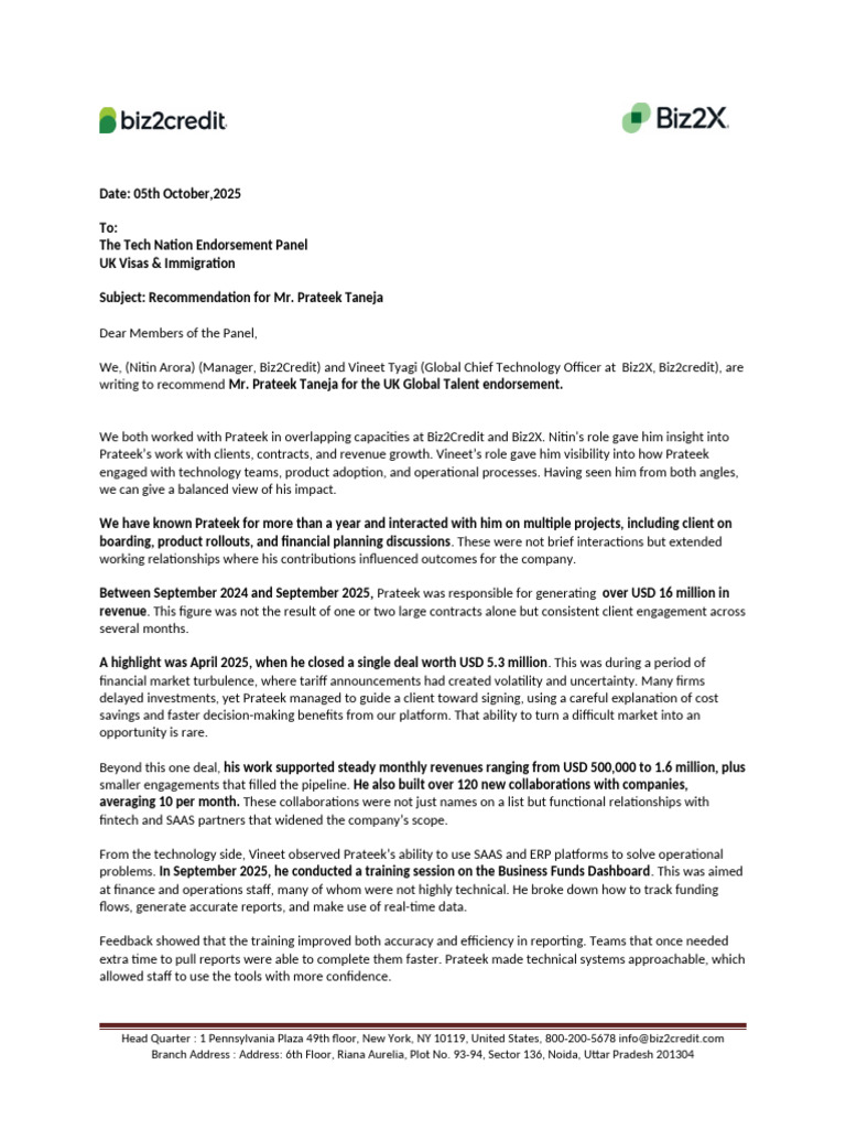 Joint Recommendation Letter for Deepak | PDF | Economies | Business