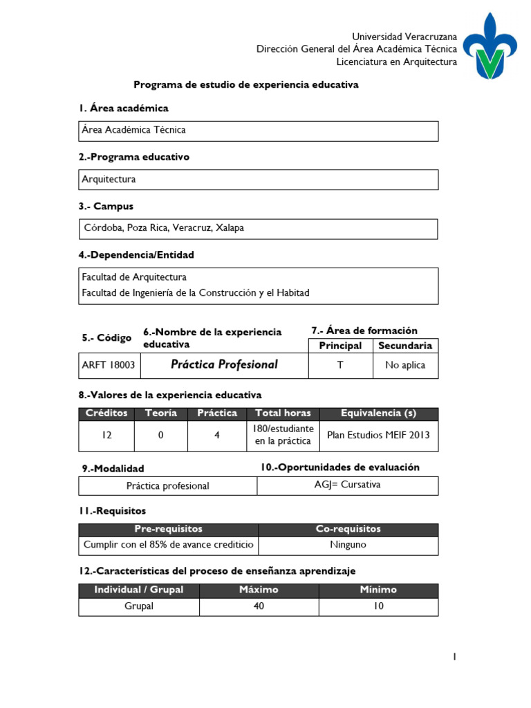 ARFT 18003- Práctica Profesional | PDF | Maestros | Plan de estudios
