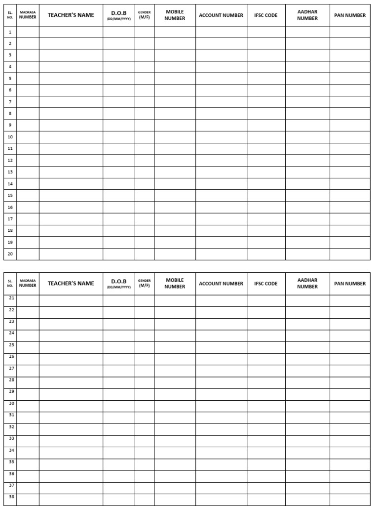 Teachers Entry Format (1 To 100) | PDF