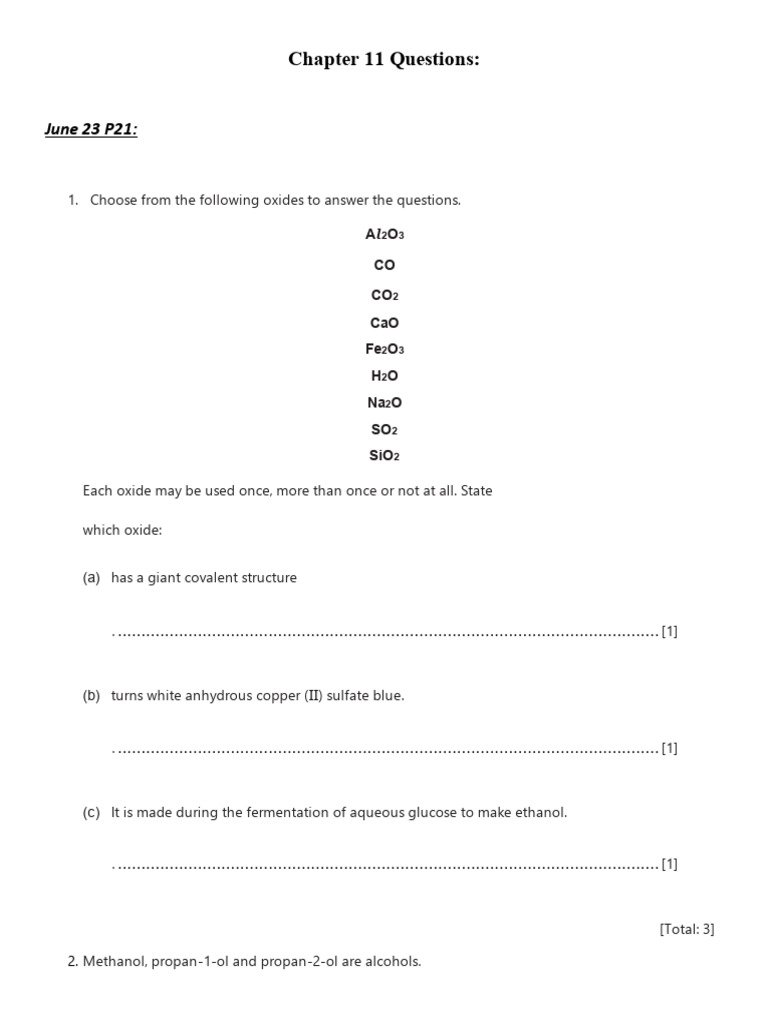 Chapter 11 Questions | PDF | Polymerization | Oxide
