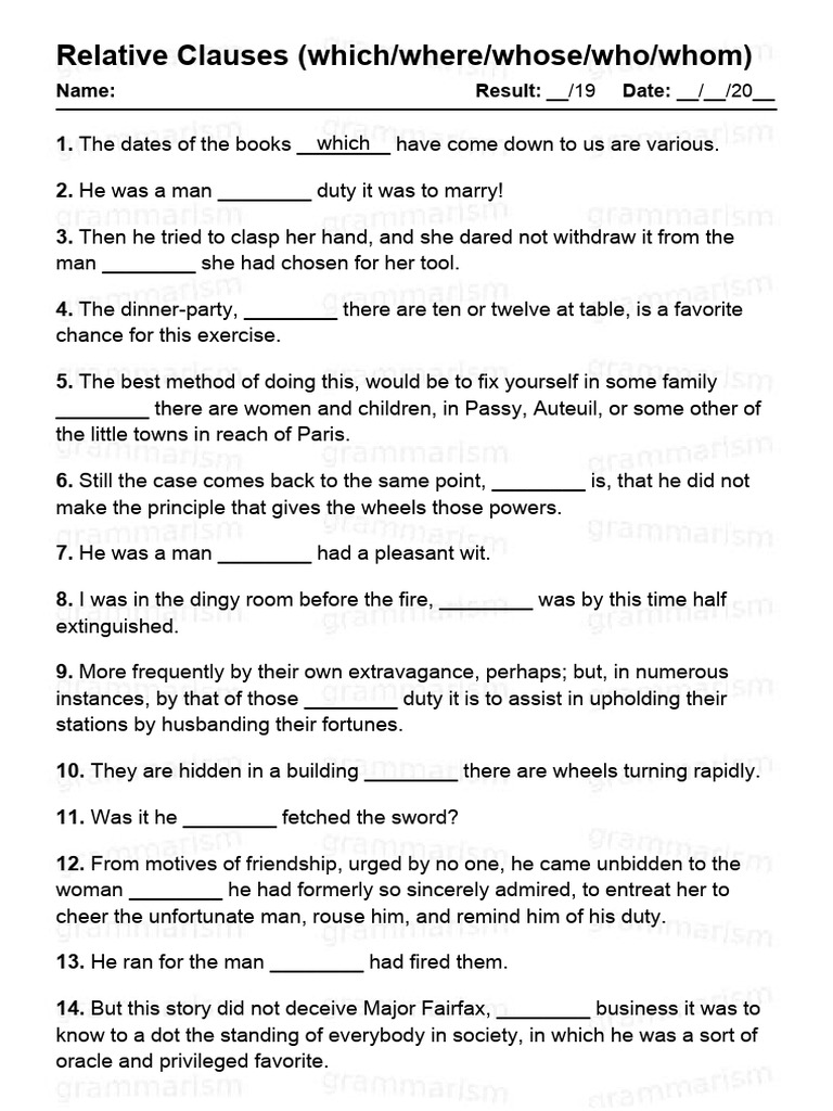 Grammarism Relative Clauses Test 3 1410614 | PDF