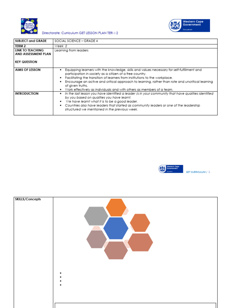 Lesson Plan GR 4 SS History T2 W2 | PDF | Learning | Curriculum