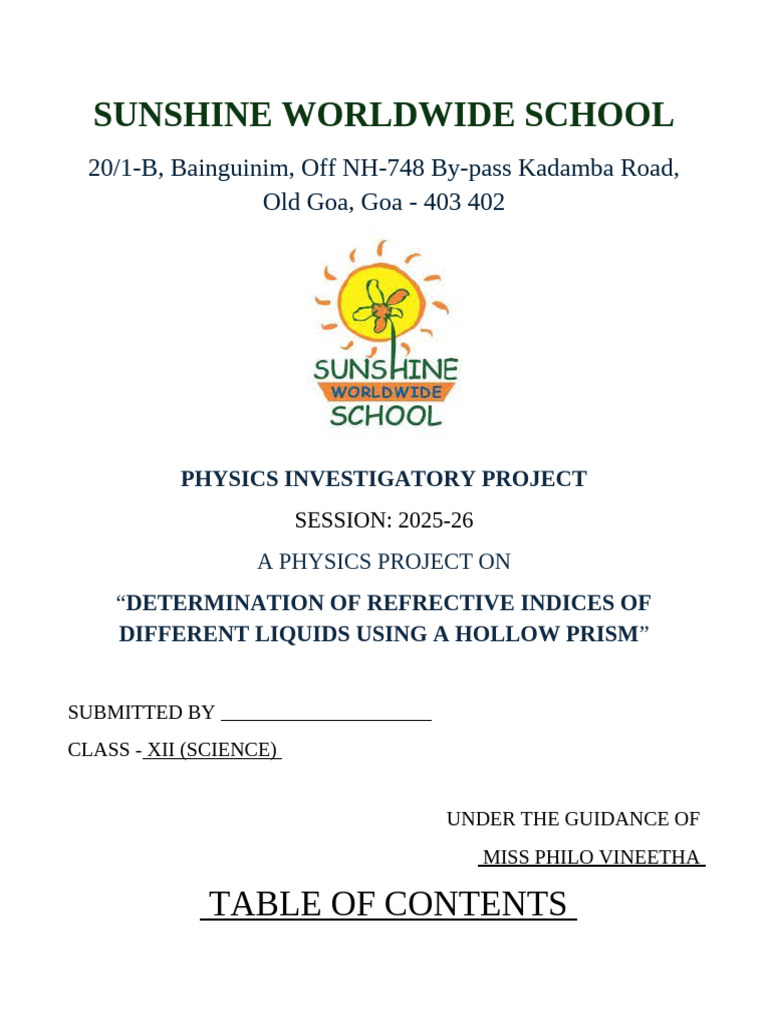 Physics Investigatory Project Class-12 | PDF | Refractive Index ...