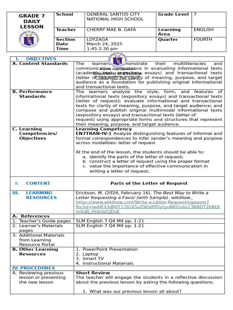 DLP - Parts of The Letter Request | PDF | Human Communication
