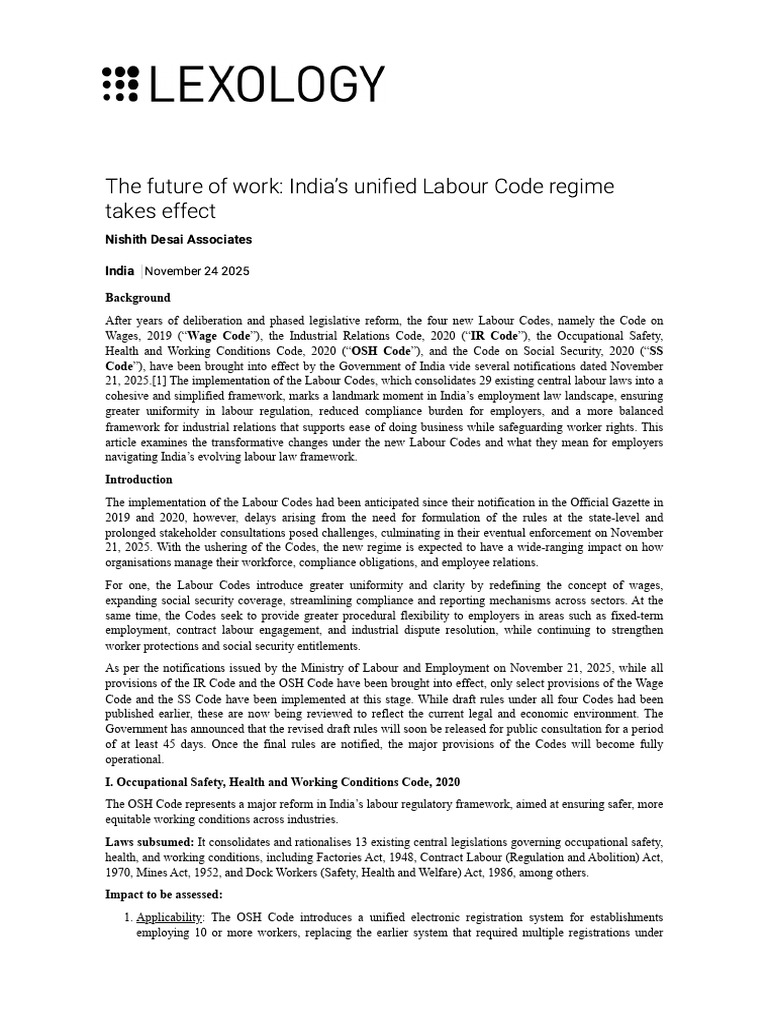 The Future of Work Indias Unified Labour Code Regime | PDF | Employment ...