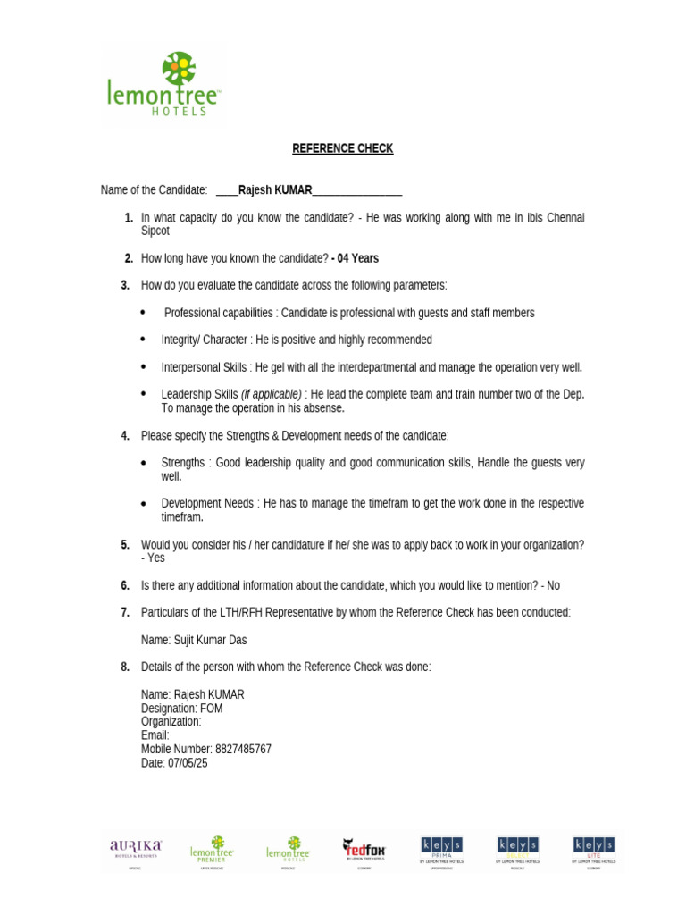 Reference Check Form | PDF