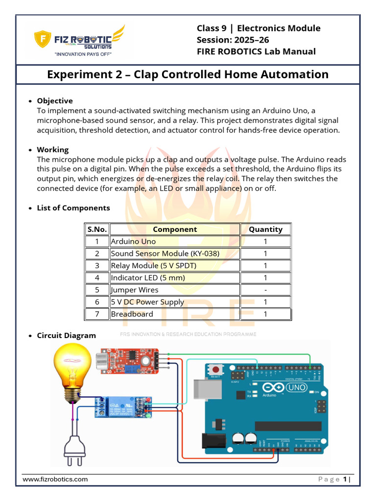 LAB MANUAL Class 9 Clap Controlled Home Automation | PDF