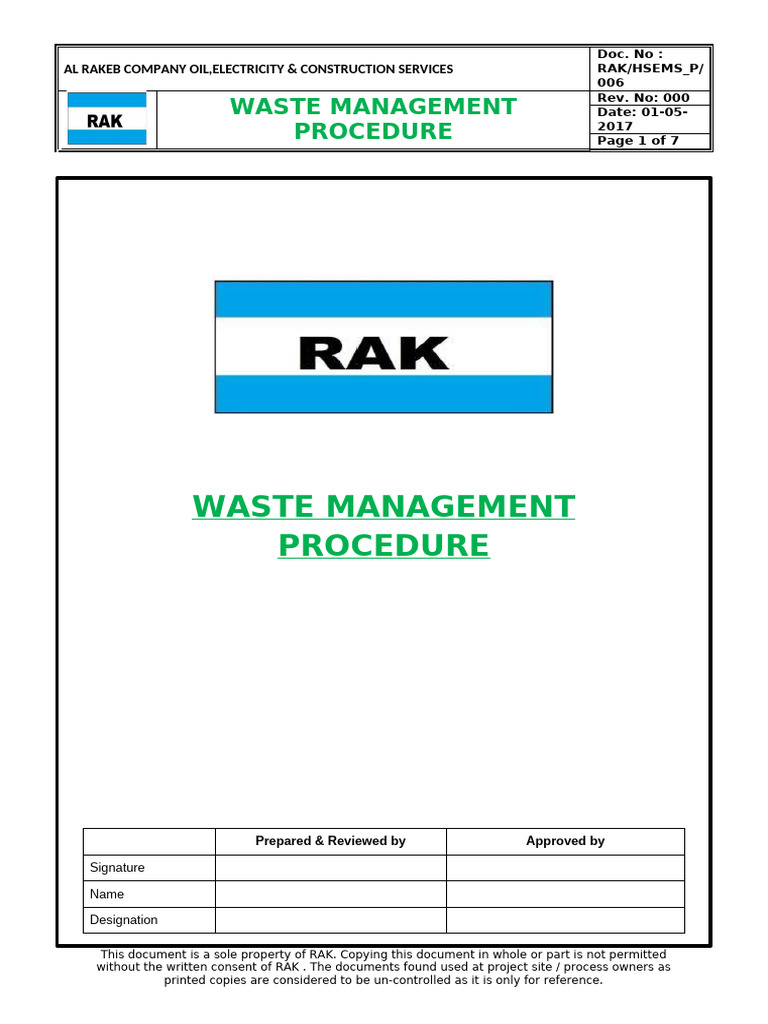 Hsems - P006 - Waste Management Procedure | PDF | Waste | Waste Management