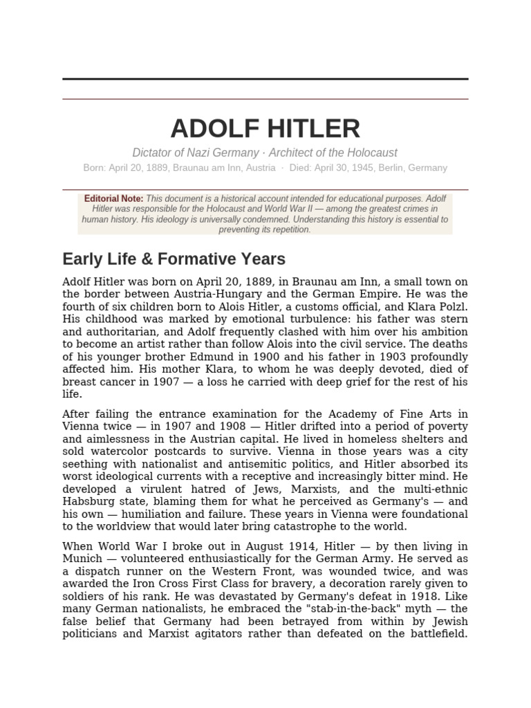Adolf Hitler Historical Profile | PDF | Adolf Hitler | Nazi Party