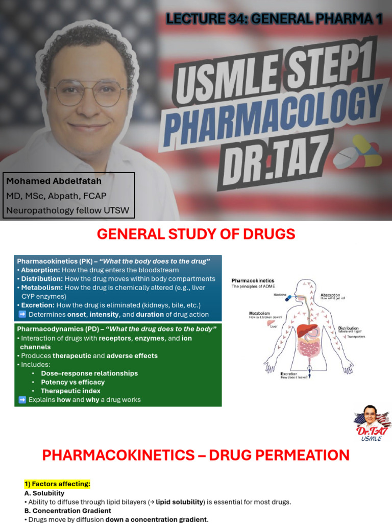 Lecture 34 - General Pharma 1 | PDF | Bioavailability | Pharmacokinetics