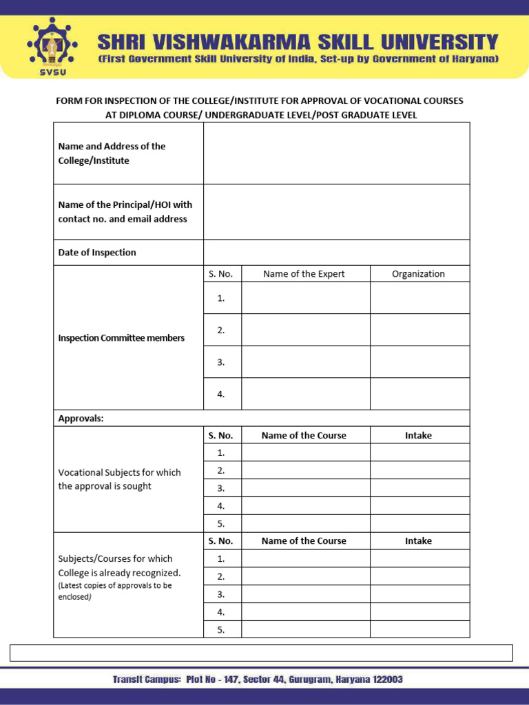Inspection Form 2025 26 | PDF