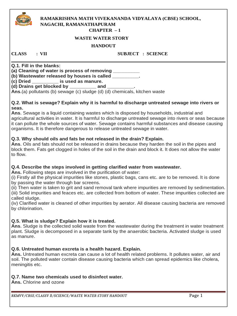 Grade 7 Waste Water Handout | PDF | Sewage Treatment | Sanitation