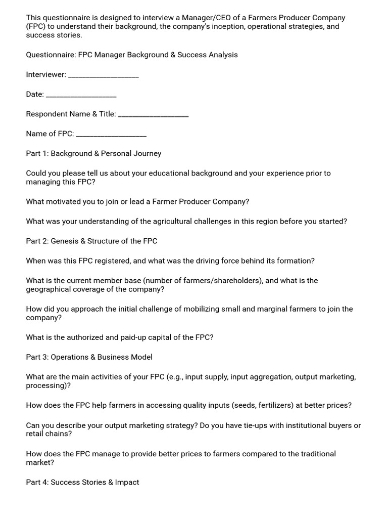 FPC Questionnaire | PDF