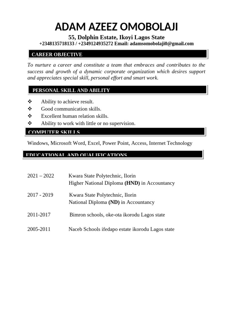 Adam Azeez CV Address-1 | PDF
