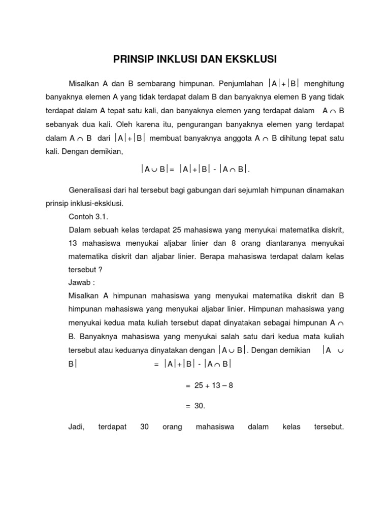 Prinsip Inklusi dan Eksklusi Matematika | PDF