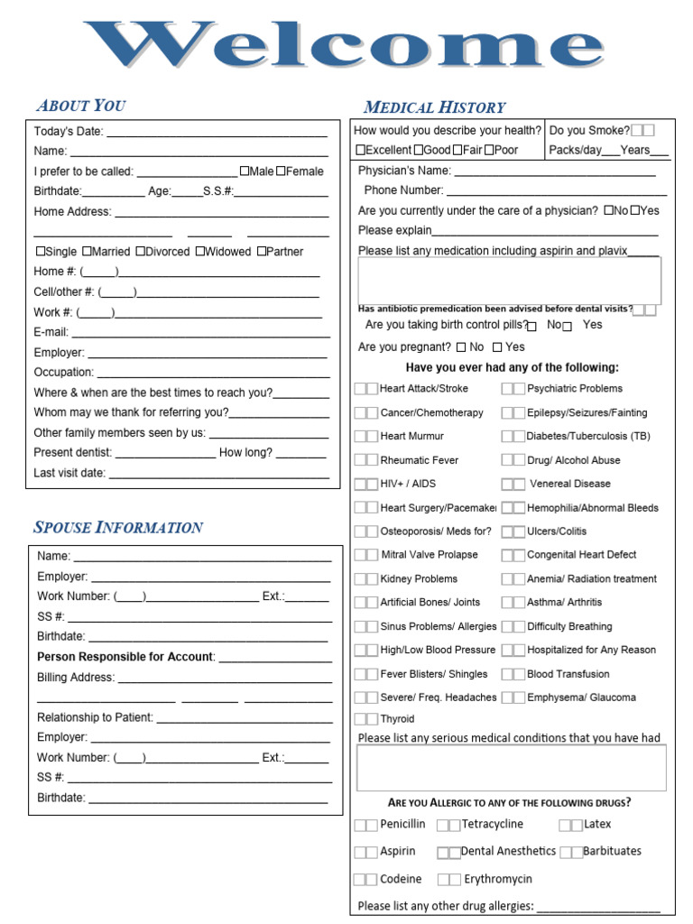 New Patient First Day History Blah Blah | PDF | Periodontology | Heart