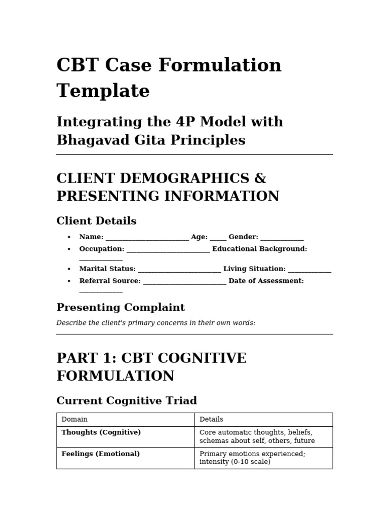 CBT Case Formulation Template - Gita Integration | PDF | Cognitive ...