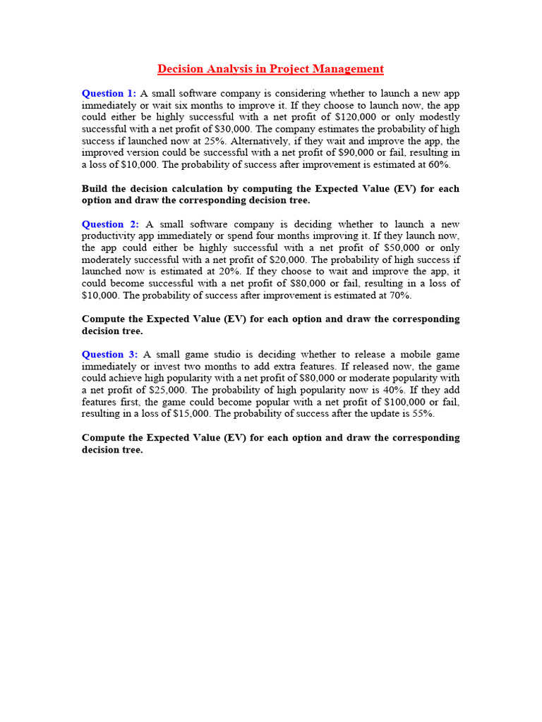 Decision Analysis in Project Management | PDF