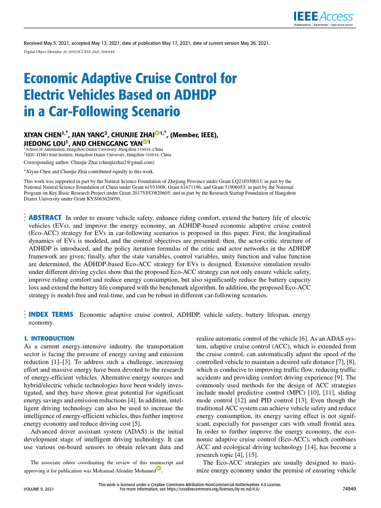 10. Economic Adaptive Cruise Control for Electric Vehicles Based on ...