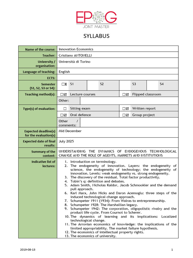 SYLLABUS EPOG JM A C1 Antonelli v1 | PDF | Economics | Economies