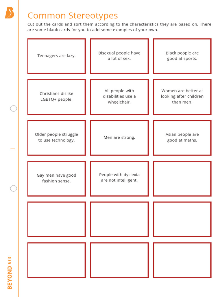 Common Stereotypes Cards | PDF