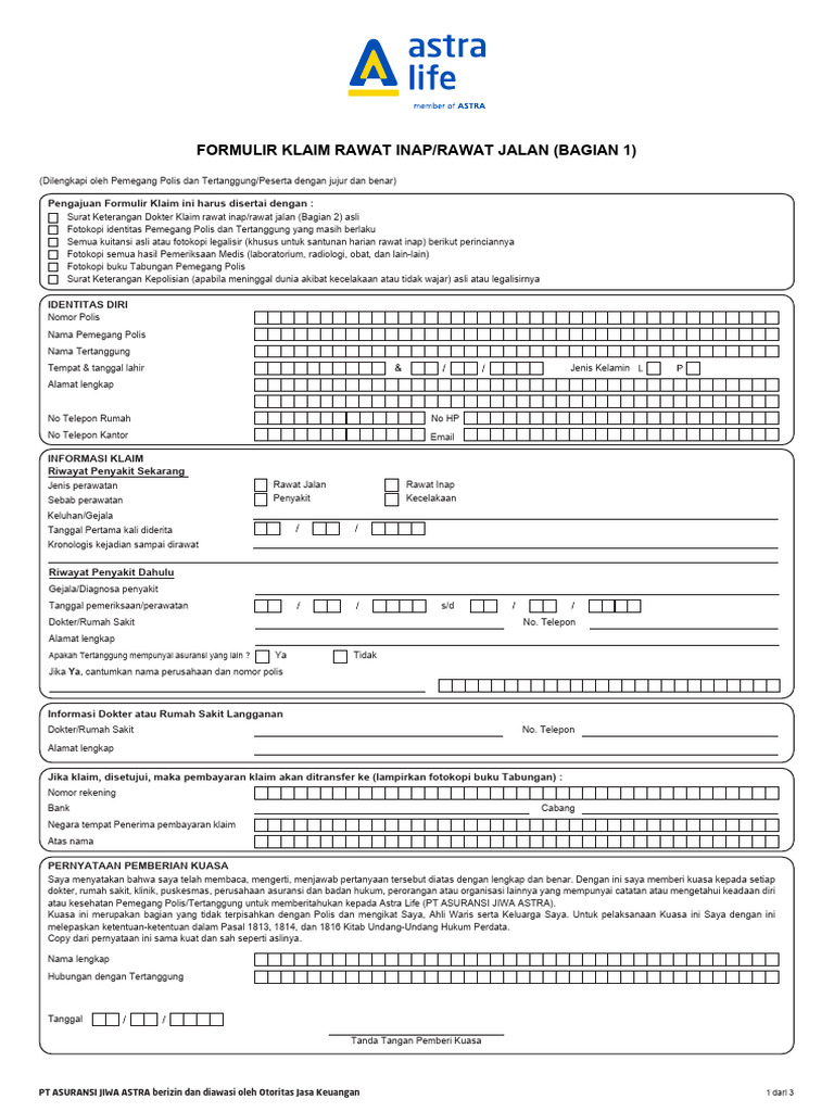 Form Klaim Rawat Inap Rawat Jalan 1 | PDF