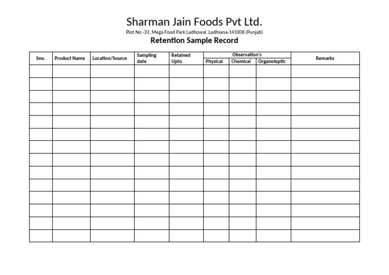 Retention Sample Record | PDF