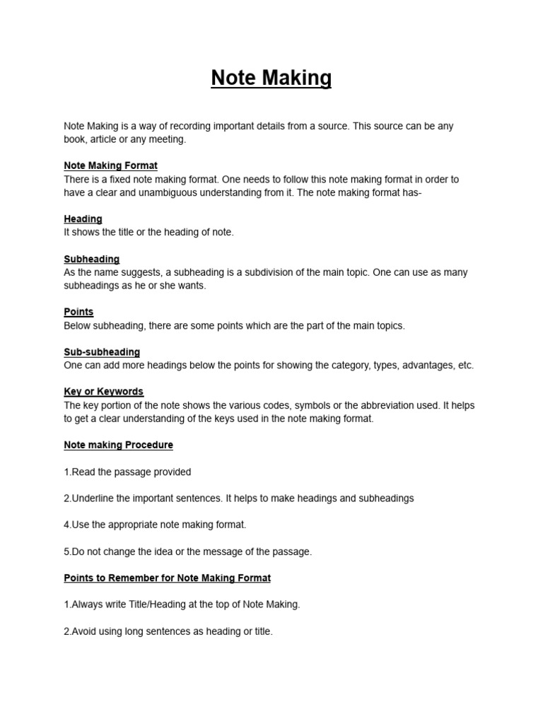 Format For Note Making | PDF