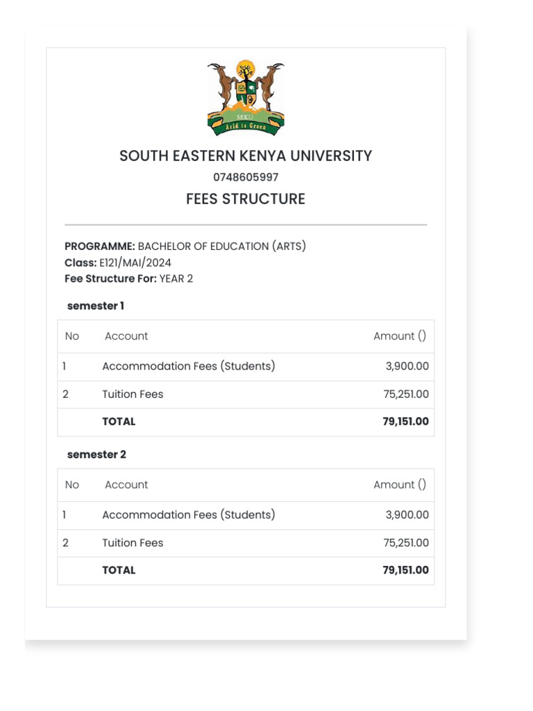 South Eastern Kenya University Year 2 Fee Structure | PDF