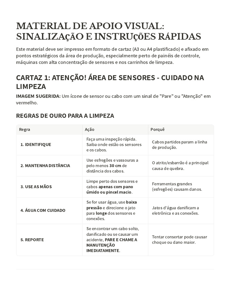 Material de Apoio Visual Sinalização e Instruções Rápidas | PDF