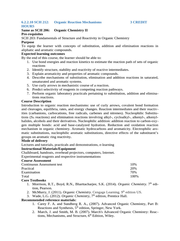 SCH 208 and 212 Course Description | PDF