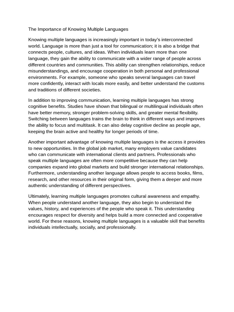 The Importance of Knowing Multiple Languages | PDF