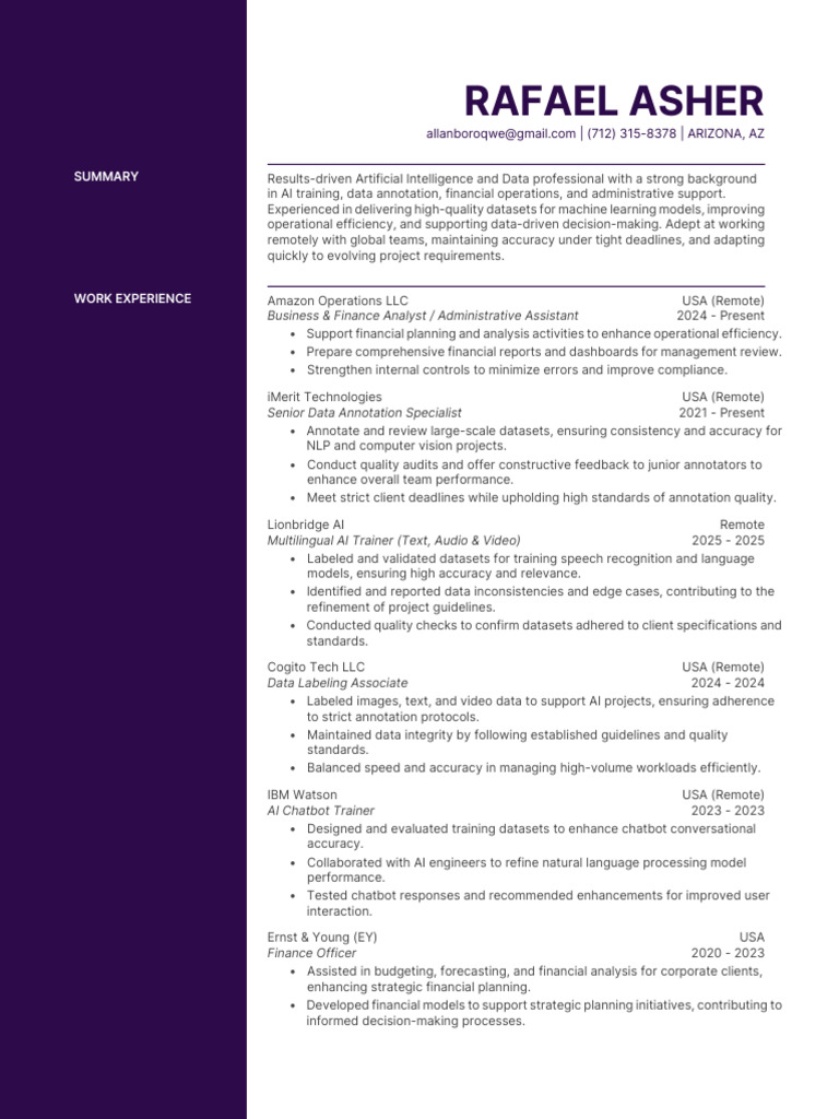 Rafael Asher - Resume | PDF | Artificial Intelligence | Intelligence ...