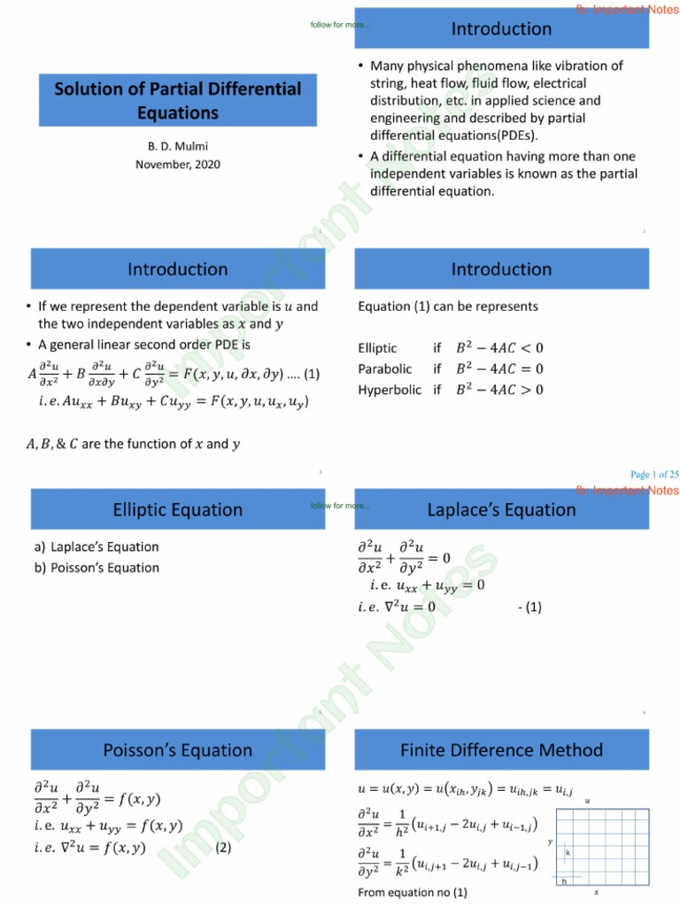 6p2.Solution of Partial Differential Equations by Important Notes | PDF ...