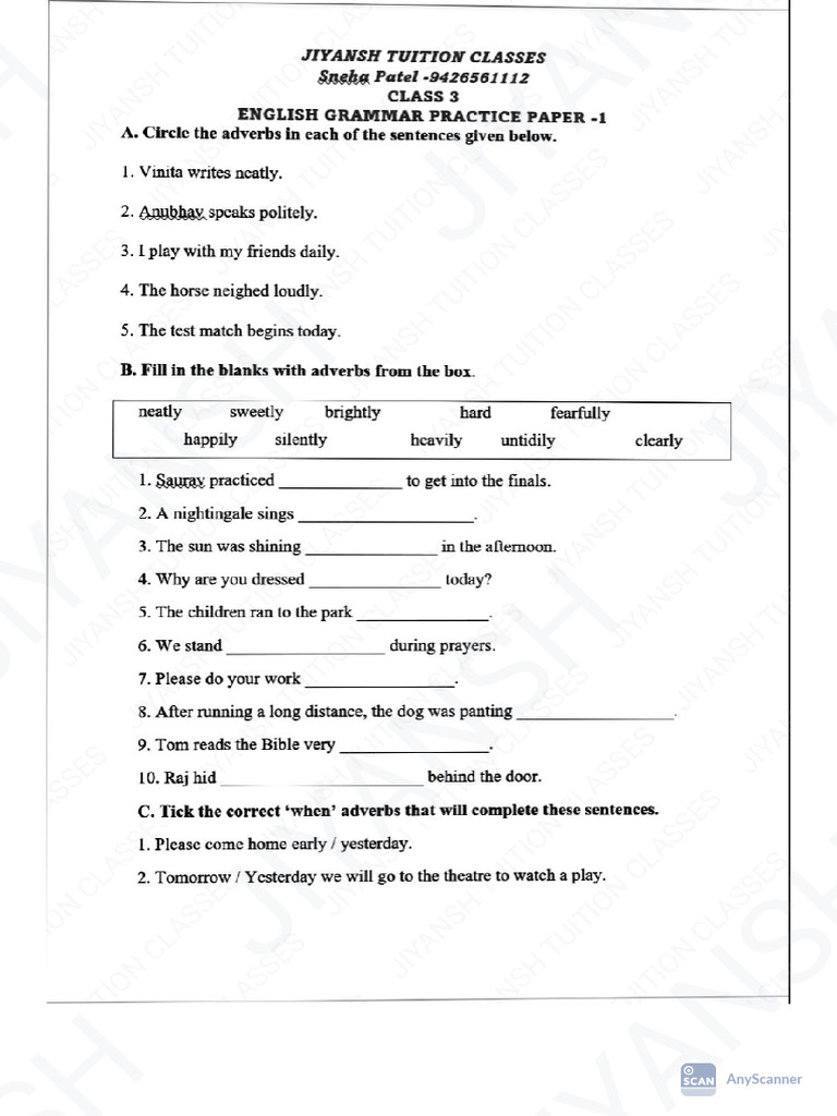 Class 3 Grammar PR 3 | PDF
