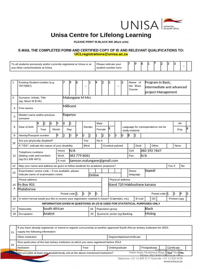 UCL Registration Form 2026_031402 | PDF | Academic Degree | Diploma