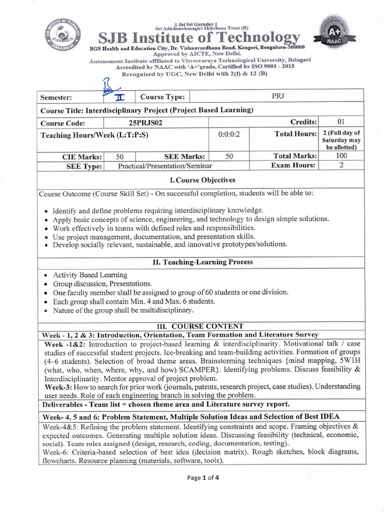 Interdisciplinary Project (Project Based Learning) - 25PRJS02 - 0001 | PDF