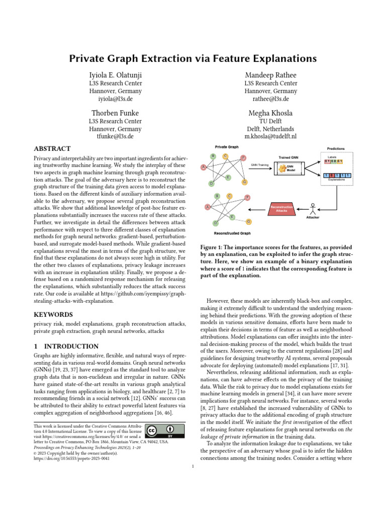 Private Graph Extraction Via Feature Explanations: Iyiola E. Olatunji ...