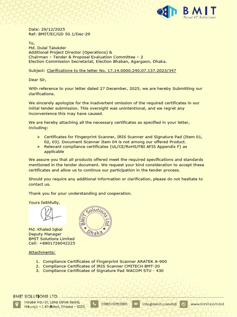 Clarification Letter | PDF