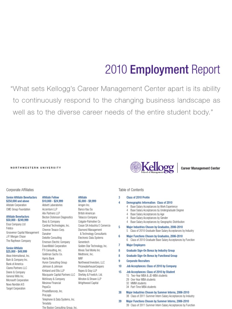 2010 Kellogg Employment Report Final | PDF
