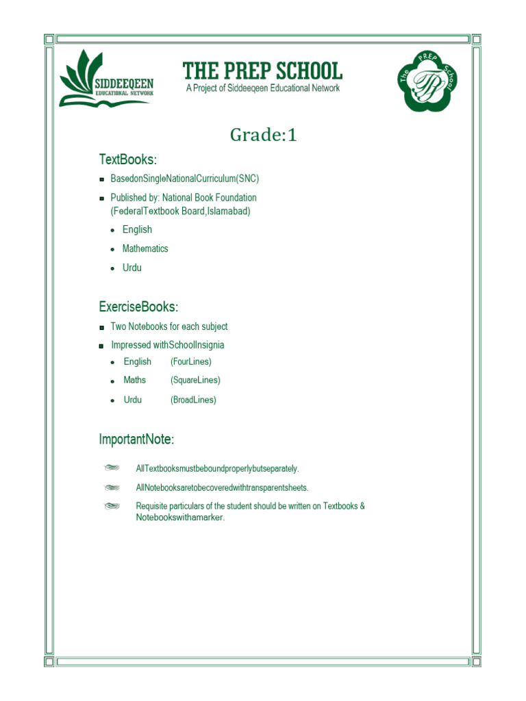 Book List Grade 1 | PDF