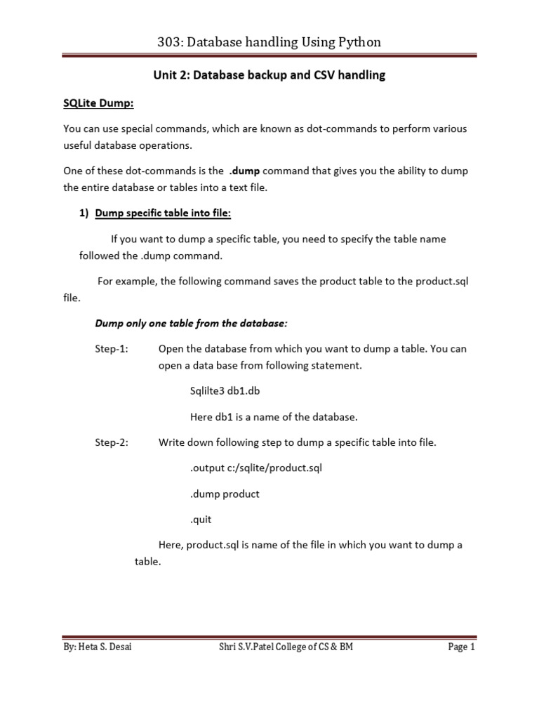 UNIT-2 Database Backup and CSV Handling | PDF | Table (Database ...