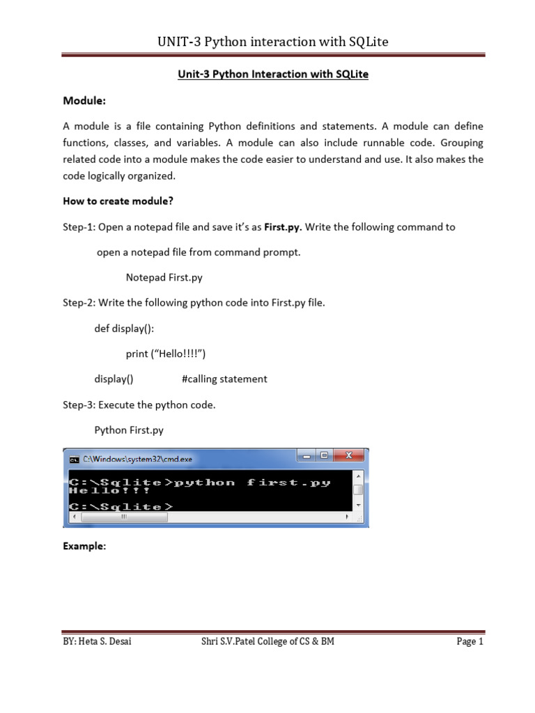 UNIT-3 PYTHON Interaction With SQLite | PDF | Computer Programming ...