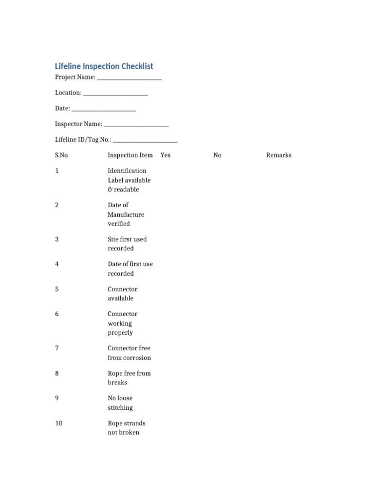 Lifeline Inspection Checklist | PDF