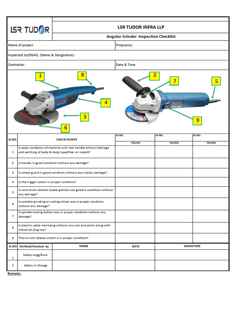 26.angular Grinder Inspection Checklist | PDF