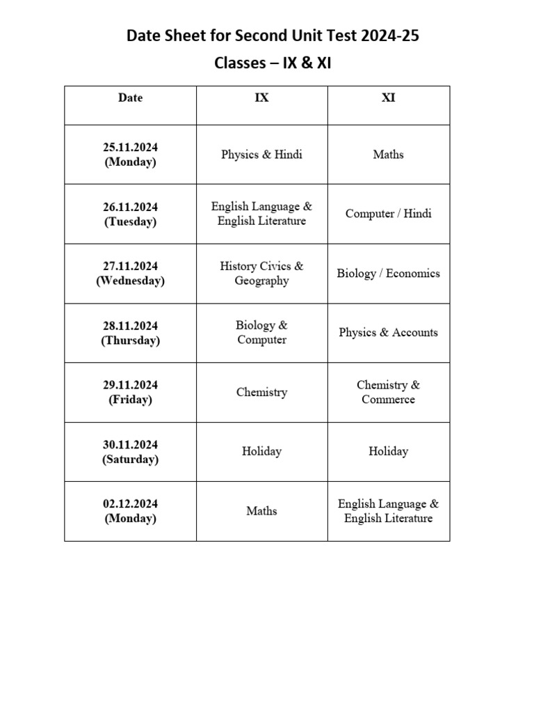 Date Sheet IX & XI | PDF