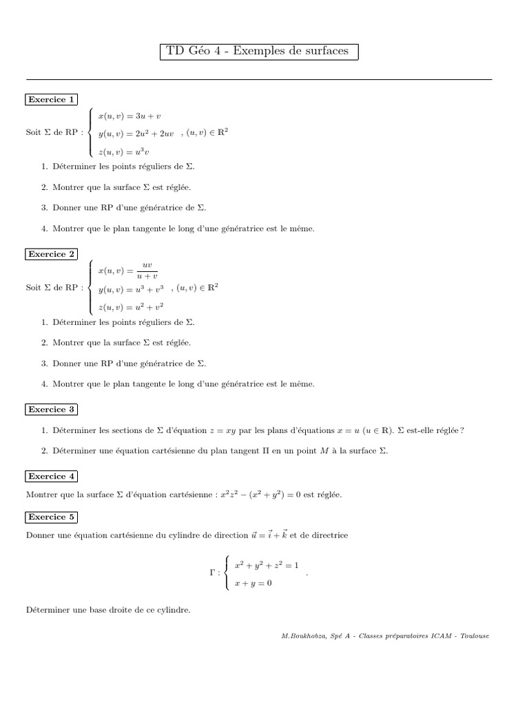 Td5 Exemples Surfaces | PDF | Géométrie différentielle | Géométrie