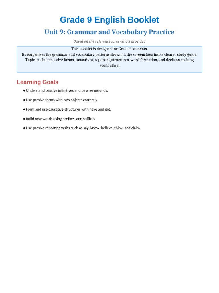 Grade9 Unit9 Booklet | PDF