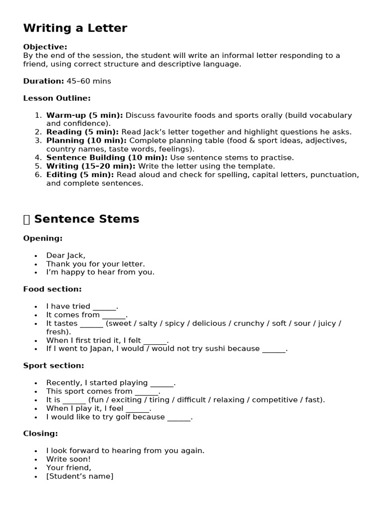 Writing A Letter | PDF
