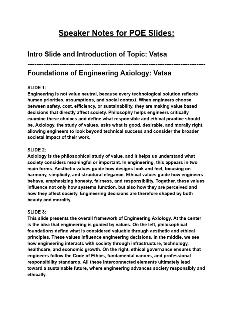 Speaker Notes For POE Slides | PDF | Sustainability | Value (Ethics)